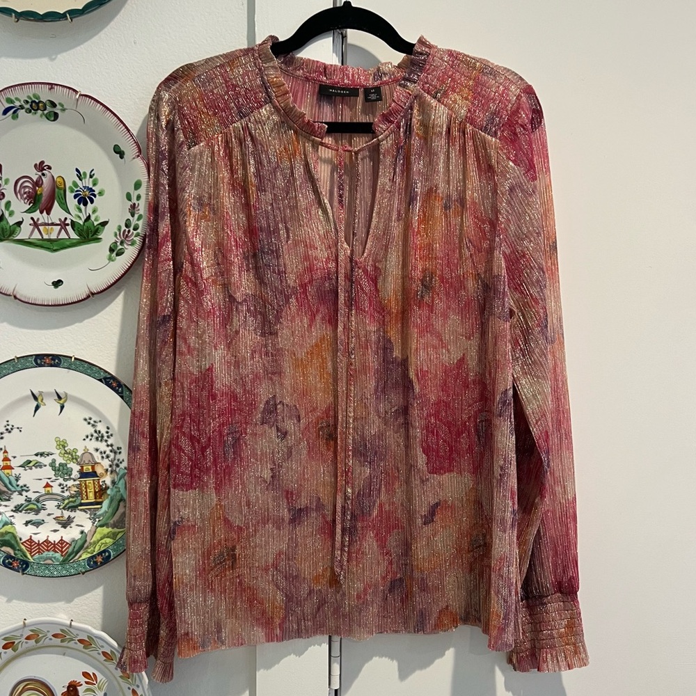 Halogen Metallic Front Tie Blouse